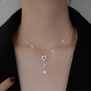 Colar Feminino Estrela Dupla com Strass Banhado Ouro Prata Delicado Feito Zinco